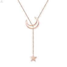 Mädchen Rose Gold Edelstahl Stern Mond Lariat Halskette